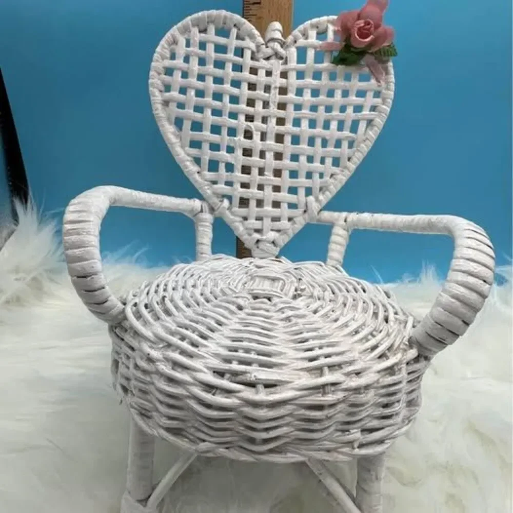 Rattan White Planter or Doll Chair